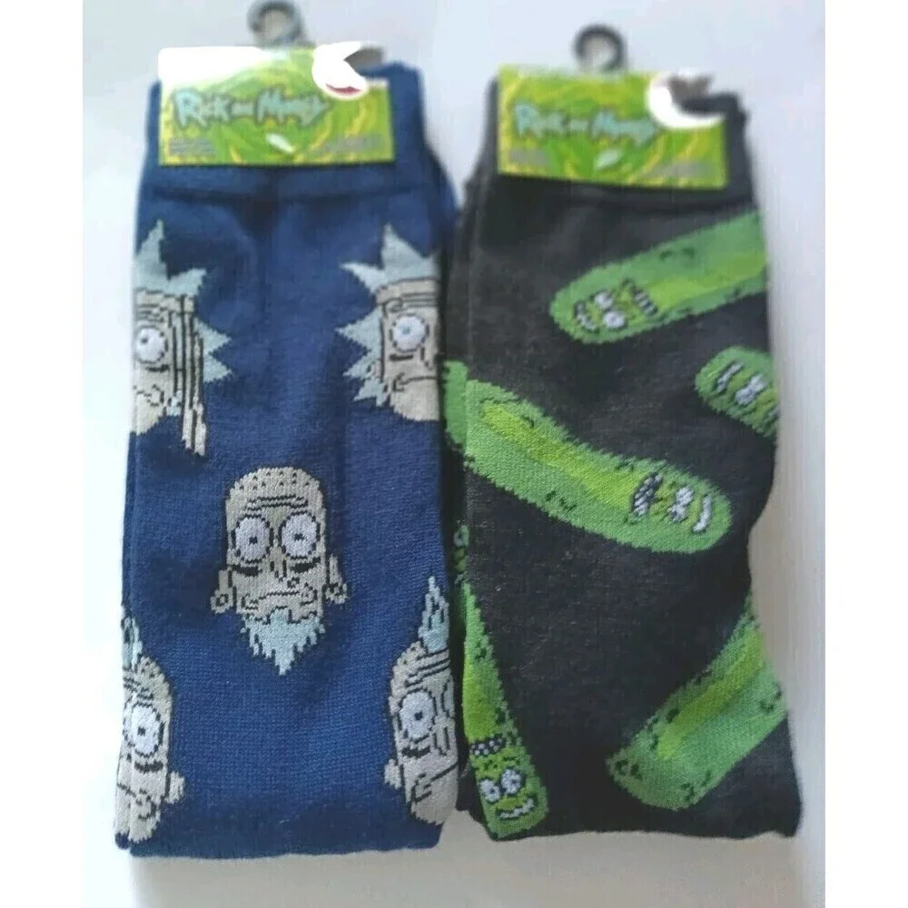 Rick and Morty Socks Lot Of 2 Novelty Cartoon Adult Swim Mid Calf  New